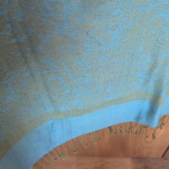 Pashmina Shawl/Scarf Women Pashmina Paisley Jacquard Wrap Turquoise and Green - Picture 3 of 4